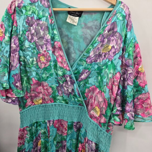 Vintage Diane Freis Green Tropical Rayon Silk Tassels 80s Jumpsuit XL (See Meas) - Picture 11 of 16